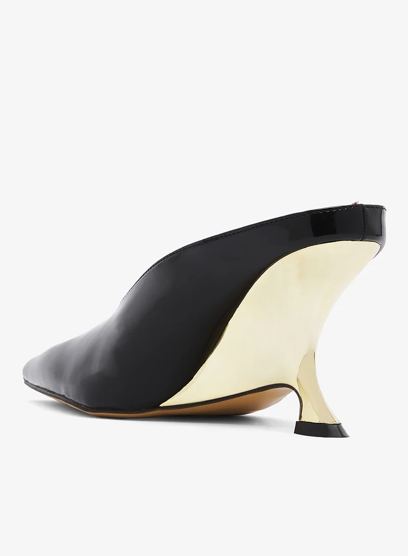 Namshi X Black Metallic Mid Heel Mules Statement Heel for Women | Best Price UAE